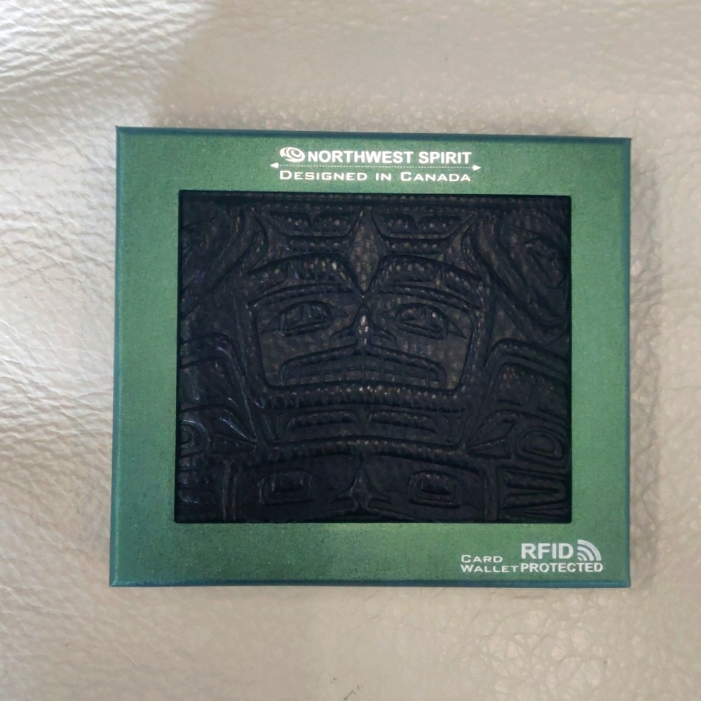 Genuine Leather Bi-fold Wallet with 'Bear Lodge' design by Jason Peters, Salish